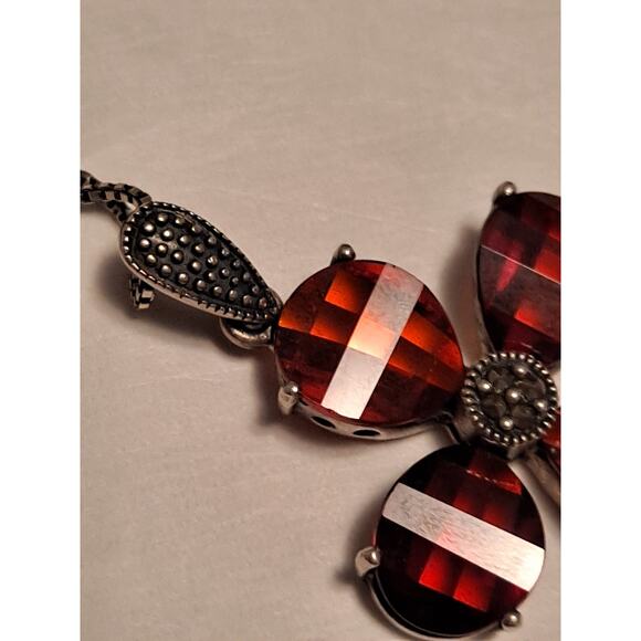 Garnet Cross Necklace 18 inch Chain Large Sterling Silver Marcasite Pendant VTG - Picture 6 of 11